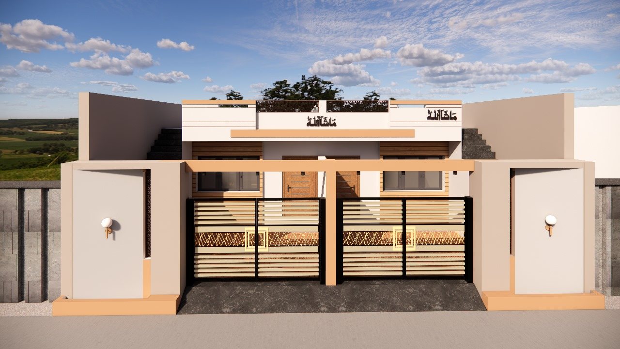 Twin Residence front elevation, daytime 3D render
